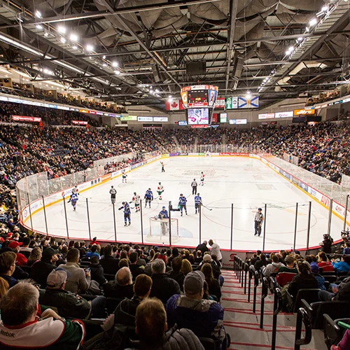 This is an image of Halifax Mooseheads ice hockey team playing in an indoor arena.