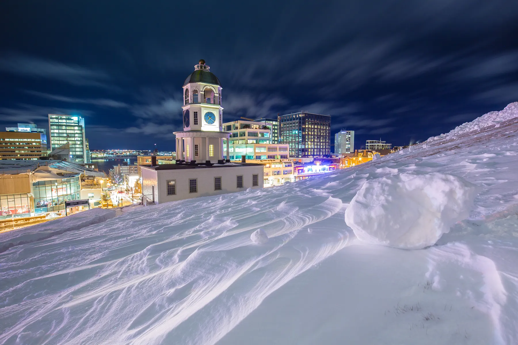 Halifax Town Clock During Winter Night